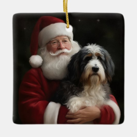 Bernedoodle mit dem Weihnachtsmann Weihnachten Keramikornament (Vorderseite)