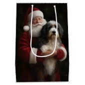 Bernedoodle mit dem Weihnachtsmann Weihnachten Mittlere Geschenktüte (Rückseite)
