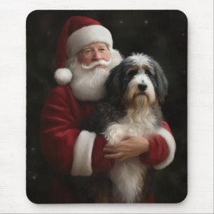 Bernedoodle mit dem Weihnachtsmann Weihnachten Mousepad