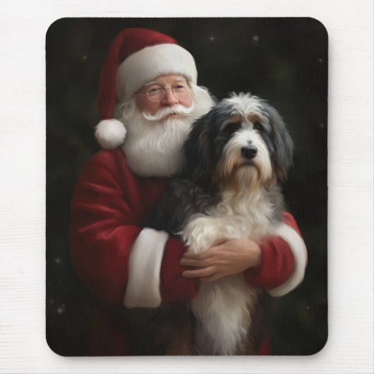 Bernedoodle mit dem Weihnachtsmann Weihnachten Mousepad (Vorne)