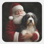 Bernedoodle mit dem Weihnachtsmann Weihnachten Quadratischer Aufkleber (Vorderseite)