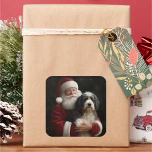 Bernedoodle mit dem Weihnachtsmann Weihnachten Quadratischer Aufkleber