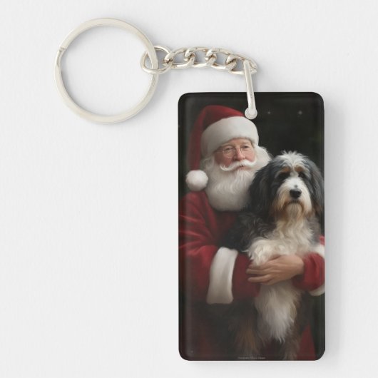 Bernedoodle mit dem Weihnachtsmann Weihnachten Schlüsselanhänger (Vorderseite)