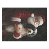 Bernedoodle mit dem Weihnachtsmann Weihnachten Tischdecke (Vorderseite (Horizontal))