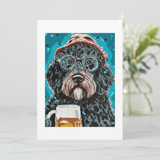 Bernedoodle mit einer Tasse Einladung (Stehend Vorderseite)