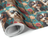 Bernedoodle mit Herz-Rose Valentinstag Geschenkpapier (Rolleneckpunkt)