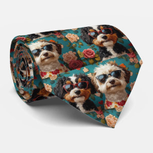 Bernedoodle mit Herz-Rose Valentinstag Krawatte