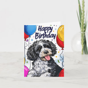 Bernedoodle mit Luftballons Karte