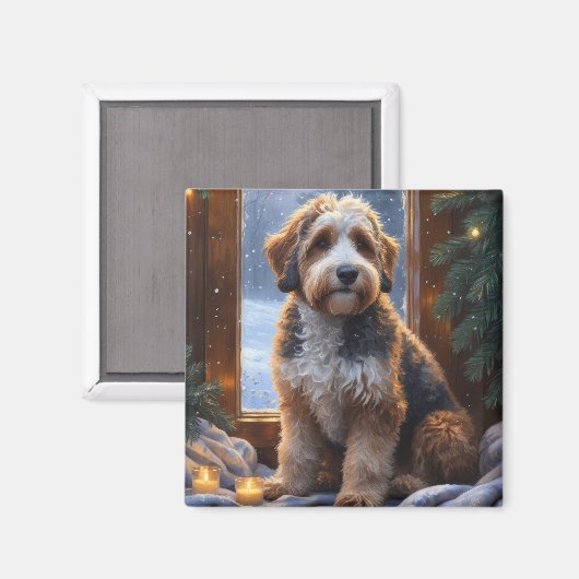Bernedoodle mit Weihnachtslichtern Feiertag Magnet (Vorderseite/Rückseite)