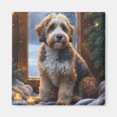 Bernedoodle mit Weihnachtslichtern Feiertag Magnet (Vorne)