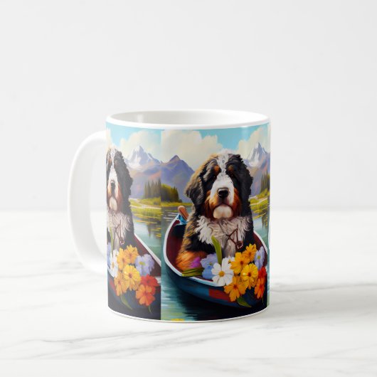 Bernedoodle on a Paddle: Ein Landschaftliches Aben Kaffeetasse (Vorderseite Links)
