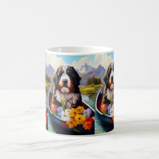 Bernedoodle on a Paddle: Ein Landschaftliches Aben Kaffeetasse (Mittel)