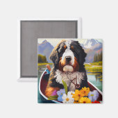 Bernedoodle on a Paddle: Ein Landschaftliches Aben Magnet (Vorderseite/Rückseite)