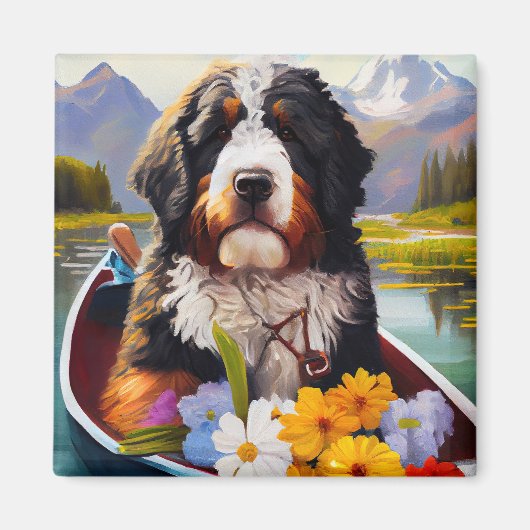 Bernedoodle on a Paddle: Ein Landschaftliches Aben Magnet (Vorne)