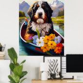 Bernedoodle on a Paddle: Ein Landschaftliches Aben Poster (Heimbüro)