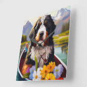 Bernedoodle on a Paddle: Ein Landschaftliches Aben Quadratische Wanduhr (Winkel)