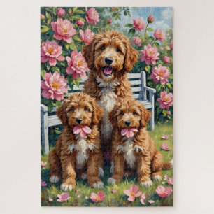 Bernedoodle Pfingstrosengarten Kunst Puzzle