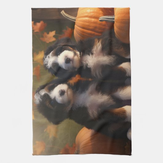 Bernedoodle Puppy Autumn Delight Pumpen Geschirrtuch (Vertikal)