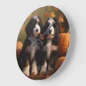 Bernedoodle Puppy Autumn Delight Pumpen Große Wanduhr (Winkel)