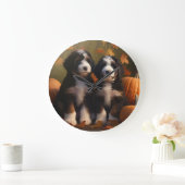 Bernedoodle Puppy Autumn Delight Pumpen Große Wanduhr (Zuhause)