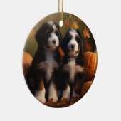 Bernedoodle Puppy Autumn Delight Pumpen Keramik Ornament (Rechts)