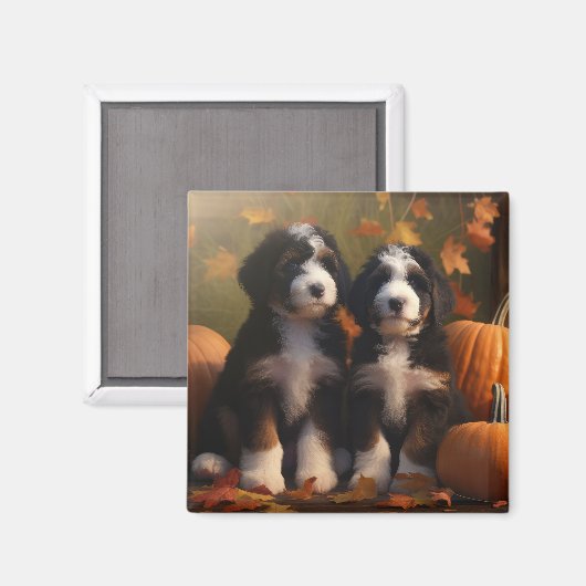 Bernedoodle Puppy Autumn Delight Pumpen Magnet (Vorderseite/Rückseite)