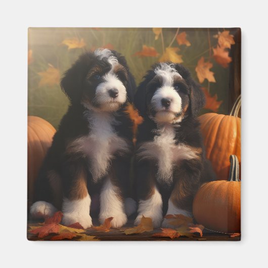 Bernedoodle Puppy Autumn Delight Pumpen Magnet (Vorne)