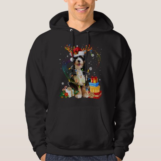 Bernedoodle Reindeer Christmas Lights Funny Dog Xm Hoodie (Vorderseite)