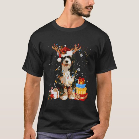 Bernedoodle Reindeer Christmas Lights Funny Dog Xm T-Shirt (Vorderseite)
