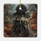 Bernedoodle Riding Motorrad Halloween Beängstigend Keramikornament (Rückseite)