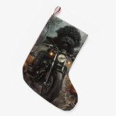 Bernedoodle Riding Motorrad Halloween Beängstigend Kleiner Weihnachtsstrumpf (Vorderansicht (hängend))