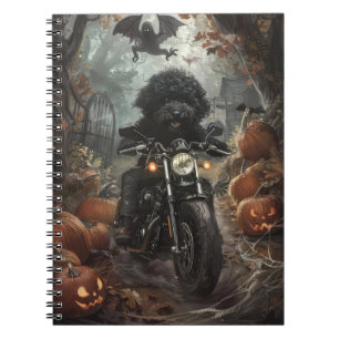 Bernedoodle Riding Motorrad Halloween Beängstigend Notizblock