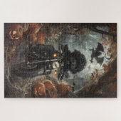 Bernedoodle Riding Motorrad Halloween Beängstigend Puzzle (Horizontal)