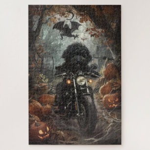 Bernedoodle Riding Motorrad Halloween Beängstigend Puzzle