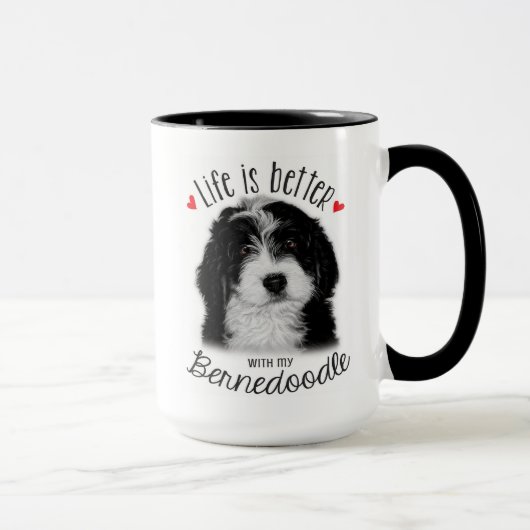 Bernedoodle schwarz-weiß 15oz Kaffeemaschine Tasse (Rechts)