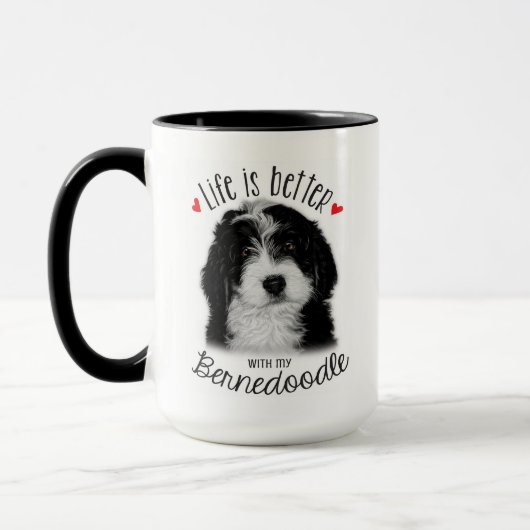 Bernedoodle schwarz-weiß 15oz Kaffeemaschine Tasse (Links)