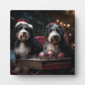 Bernedoodle Snowy Sleigh Weihnachtsdekor Fotoplatte (Vorderseite)