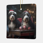 Bernedoodle Snowy Sleigh Weihnachtsdekor Keramikornament (Links)