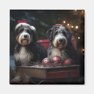 Bernedoodle Snowy Sleigh Weihnachtsdekor Magnet