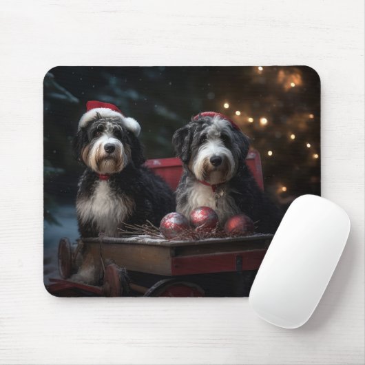 Bernedoodle Snowy Sleigh Weihnachtsdekor Mousepad (Mit Mouse)