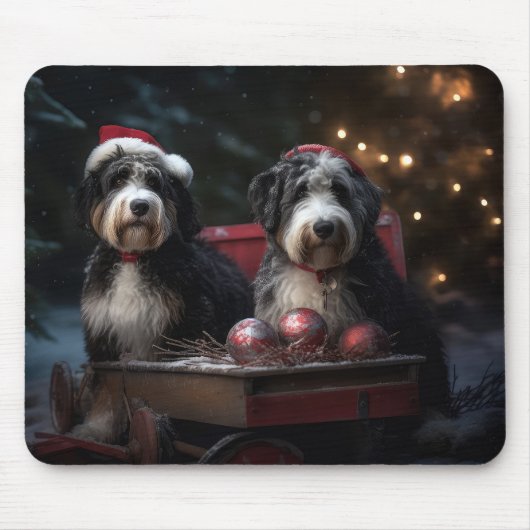Bernedoodle Snowy Sleigh Weihnachtsdekor Mousepad (Vorne)