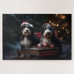 Bernedoodle Snowy Sleigh Weihnachtsdekor Puzzle