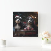 Bernedoodle Snowy Sleigh Weihnachtsdekor Quadratische Wanduhr (Zuhause)
