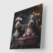 Bernedoodle Snowy Sleigh Weihnachtsdekor Quadratische Wanduhr (Winkel)
