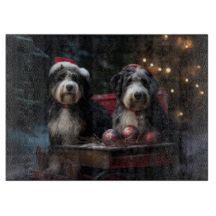 Bernedoodle Snowy Sleigh Weihnachtsdekor Schneidebrett