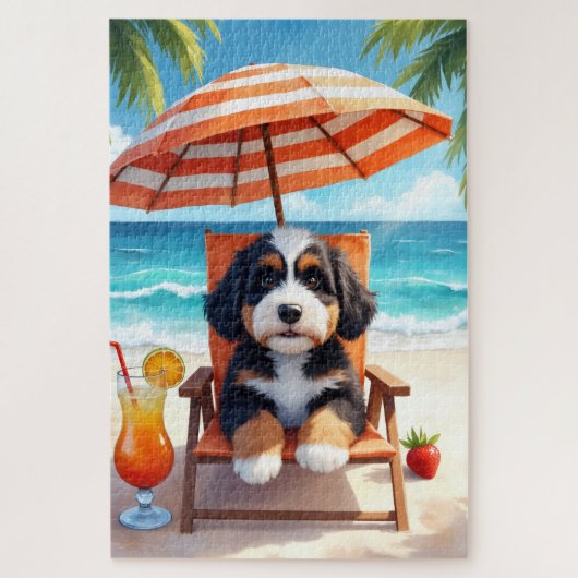 Bernedoodle Strand Chill Szene Puzzle (Vertikal)