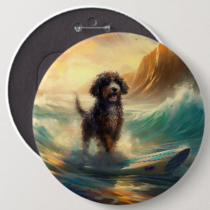 Bernedoodle-Strand-Surfing-Gemälde Button