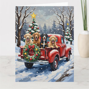 Bernedoodle Weihnachten Rotes Lastwagen Ferien Karte