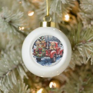 Bernedoodle Weihnachten Rotes Lastwagen Ferien Keramik Kugel-Ornament