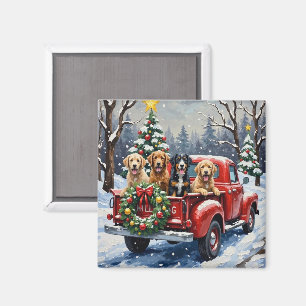 Bernedoodle Weihnachten Rotes Lastwagen Ferien Magnet